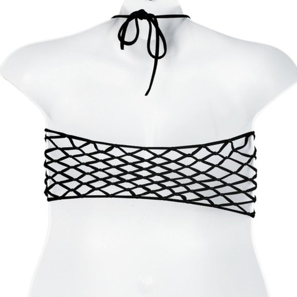 Victoria's Secret Black Macrame Net Back Halter Neck Swimsuit Bikini Top Size L - Picture 2 of 5